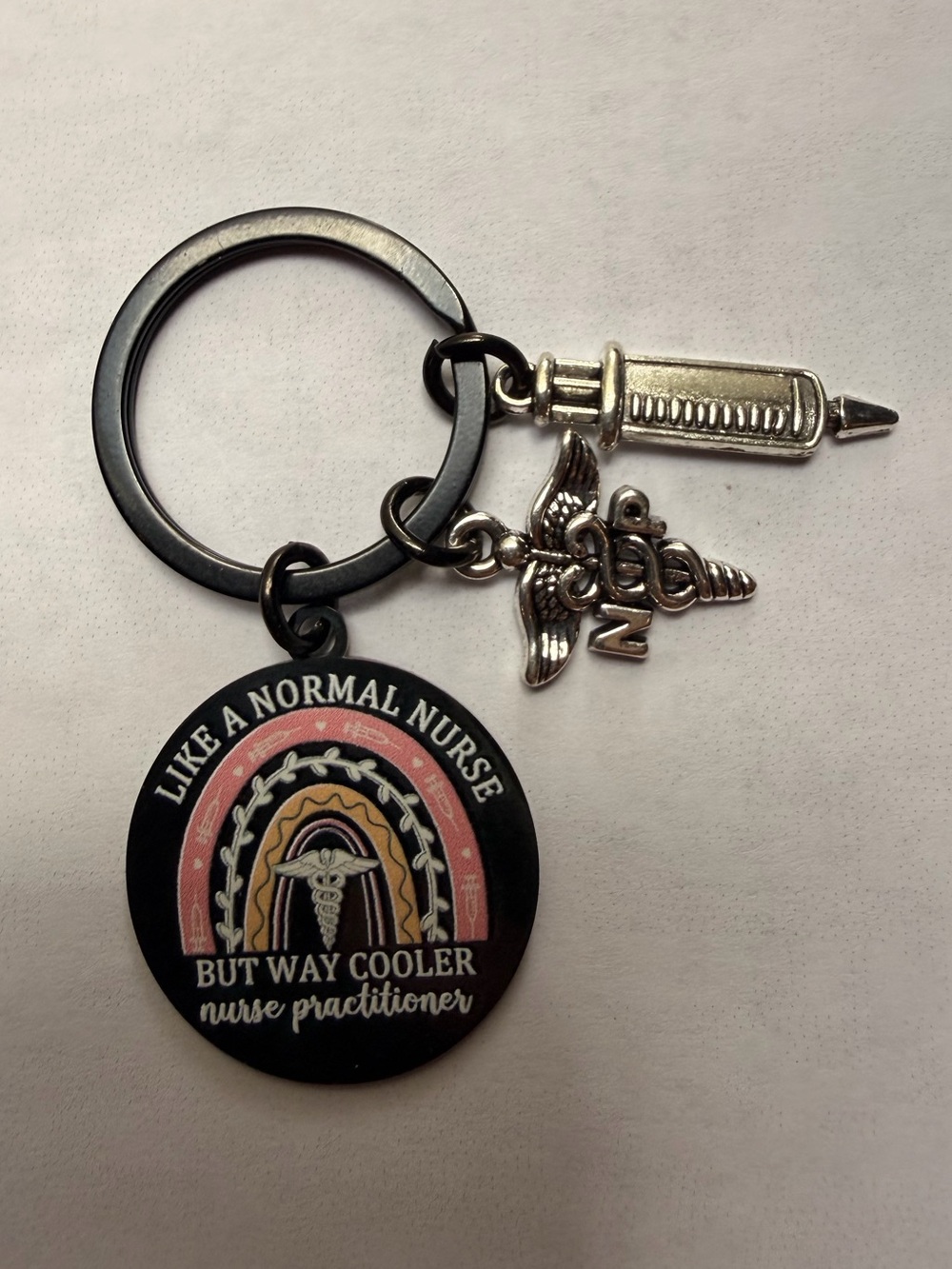 Nurse Practitioner Keychain with Medical Charms - Black & Silver